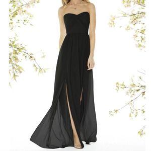 NEW Social Bridesmaid Strapless Draped Bodice Maxi Dress with Front Slits 8159